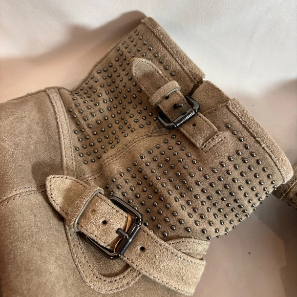 COACH Sz 8B Gates Moto Style Suede Ankle Boots Studded Chunky Sole Rounded Toe - Picture 6 of 16